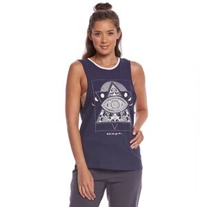 Spiritual Gangster Navy Graphic Muscle Rocker Tank Large